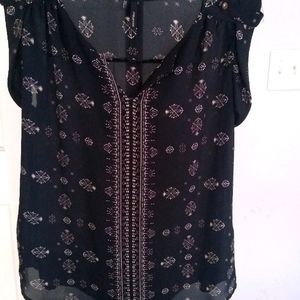 Black and tan sheer cap sleeve blouse S